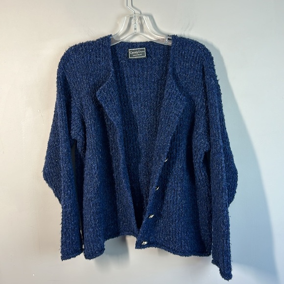 Carraig Donn Blue Wool Blend Sweater Cardigan Size M Chunky Knit Artsy Grandma - Picture 9 of 13